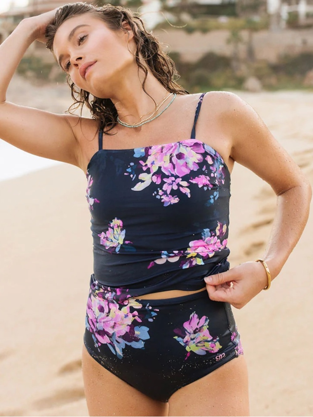 Albion Dahlia high waisted swim bottom navy floral medium NEW